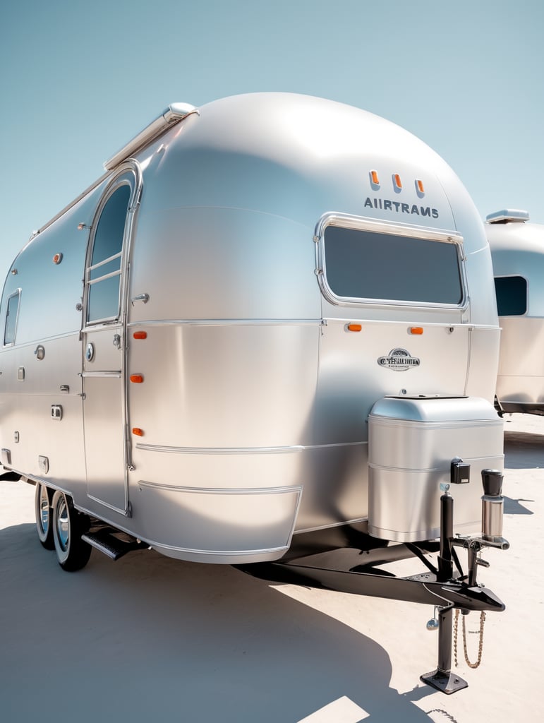 Futuristic alien Airstream camping trailers, steampunk and neon, cyber technology