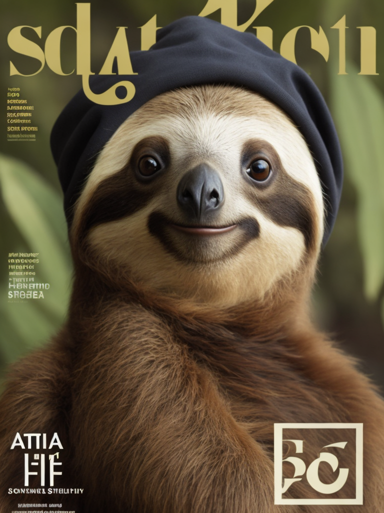 A sloth on the cover of a fashion magazine