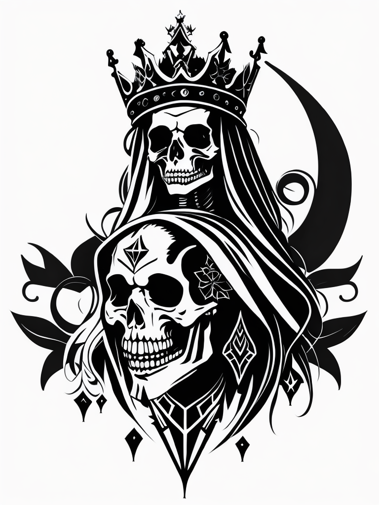 A vector art of a queen skeleton tattoo