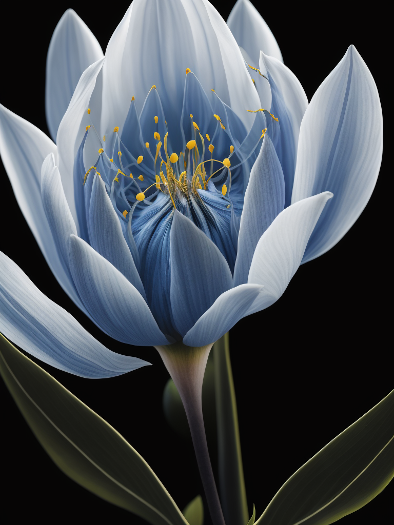 x-ray photo of transparent [lotus bud iris peony sweet peas lilies], white and royal blue, rule of thirds, super macro photography, graceful balance, minimalism of sculptor, ethereal light, black background