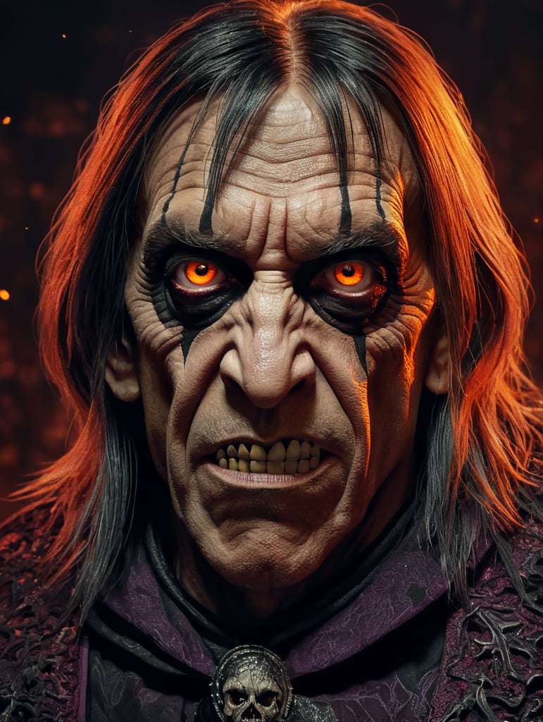 Iggy Pop as a creepy evil character wearing spooky Halloween costume, Vivid saturated colors, Contrast color