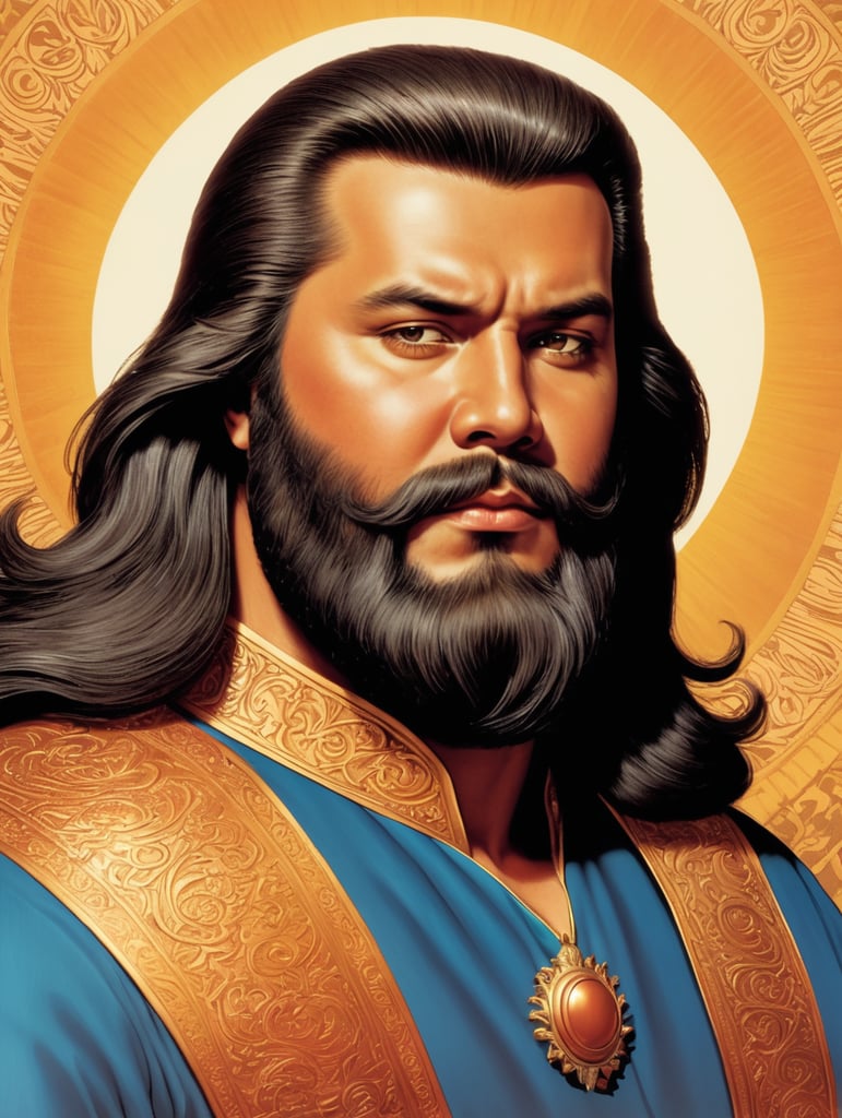 70s comic the sun king fat long hair with beard bronze skin 70s comic cover