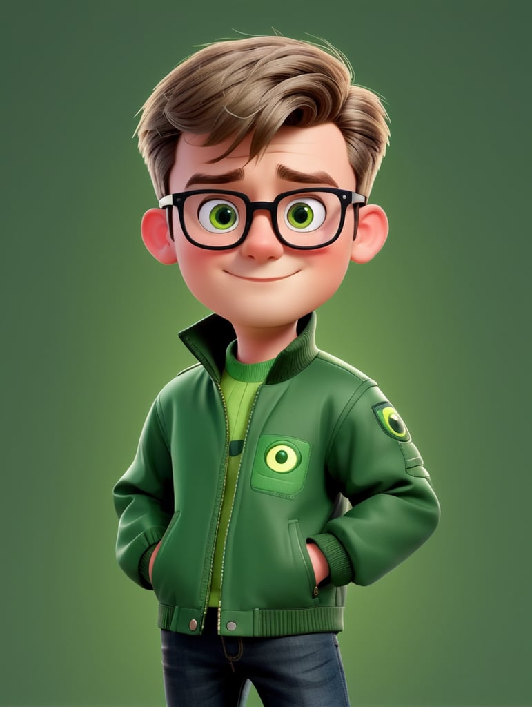 Парень светлые короткие воласы,глаза зелёные,в очках,зелёном куртке,чорных жинсах .