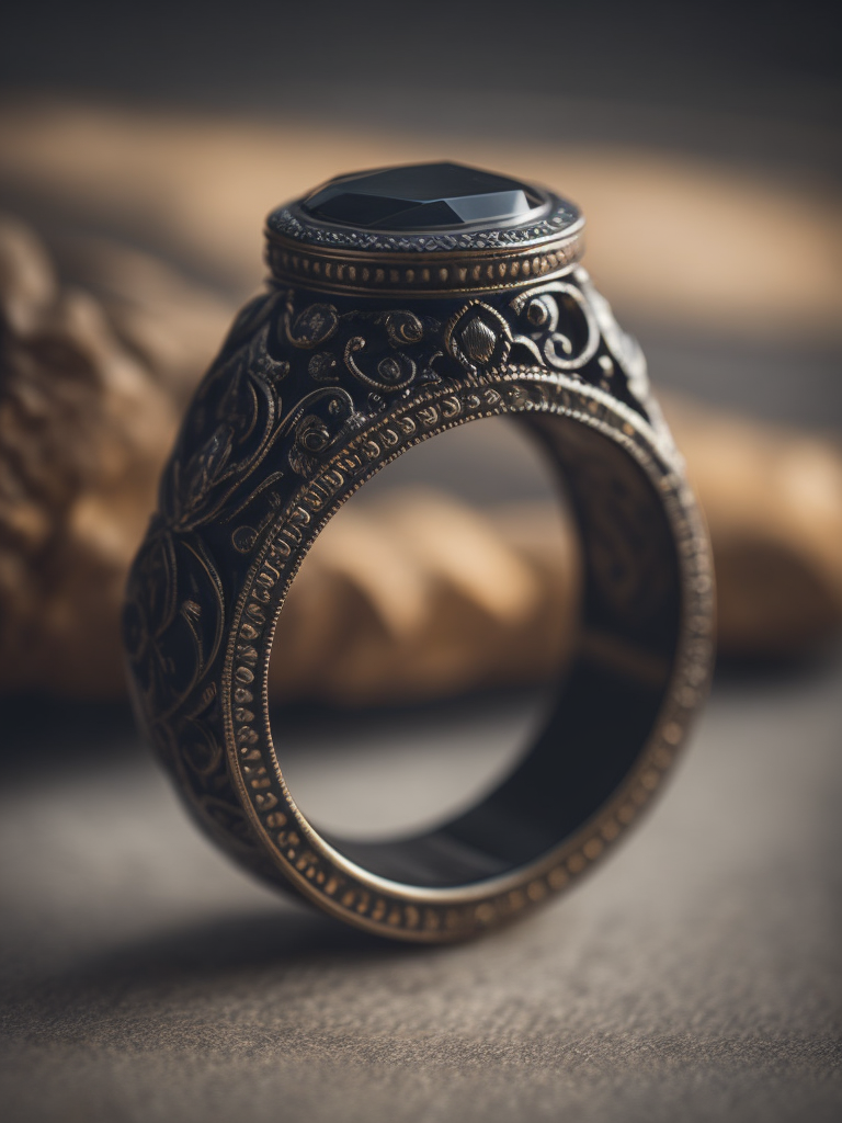Berlin black iron ring in a victorian gothic style with black stone