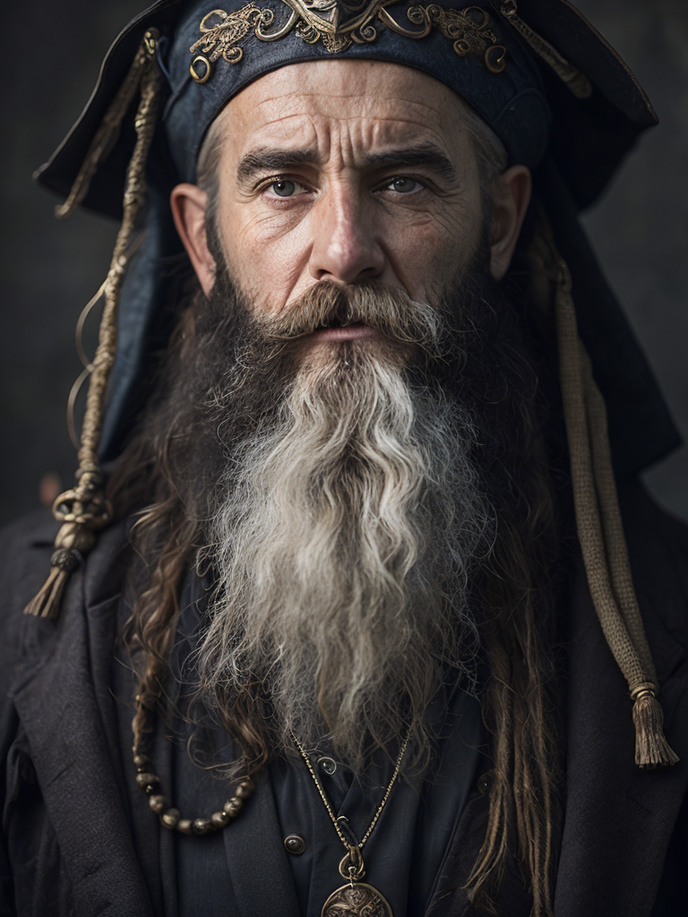 old pirate with octopus beard, dark scene, dark atmosphere, epic shot, sharp on details