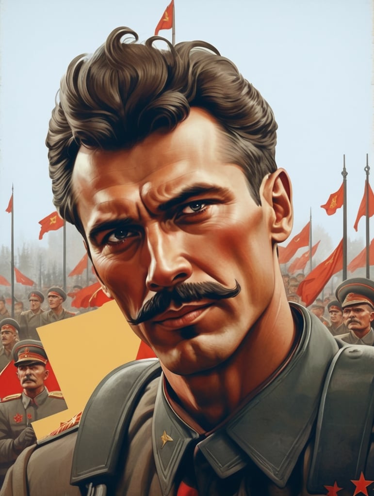 Soviet propaganda poster drawing of a soviet patriot