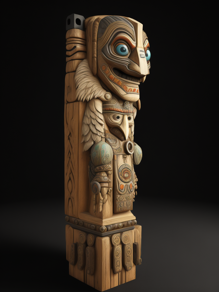Totem Pole, deep carved, First Nation, North America native people culture