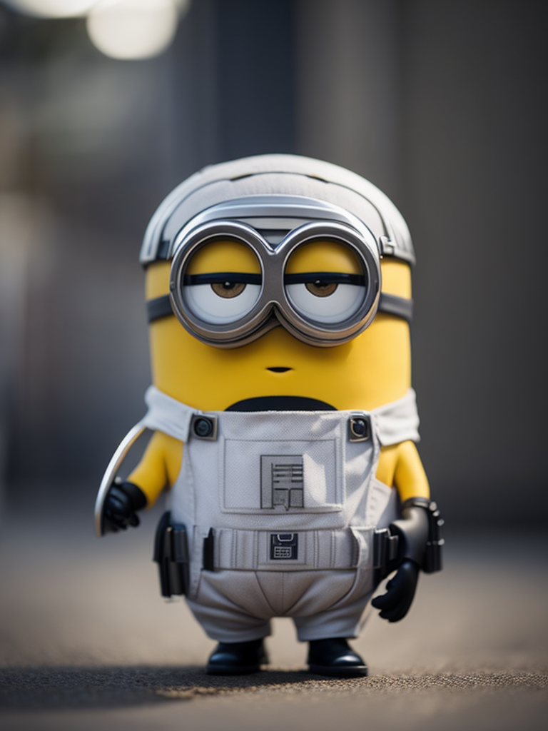 A minion wearing the clothes of a stormtrooper