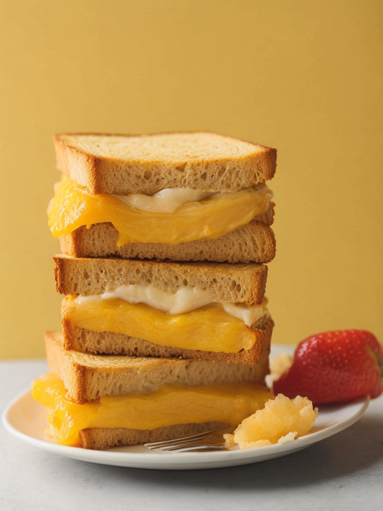 a stack of four toasts on which honey flows, yellow background, highly detailed, dynamic shadows, professional photo