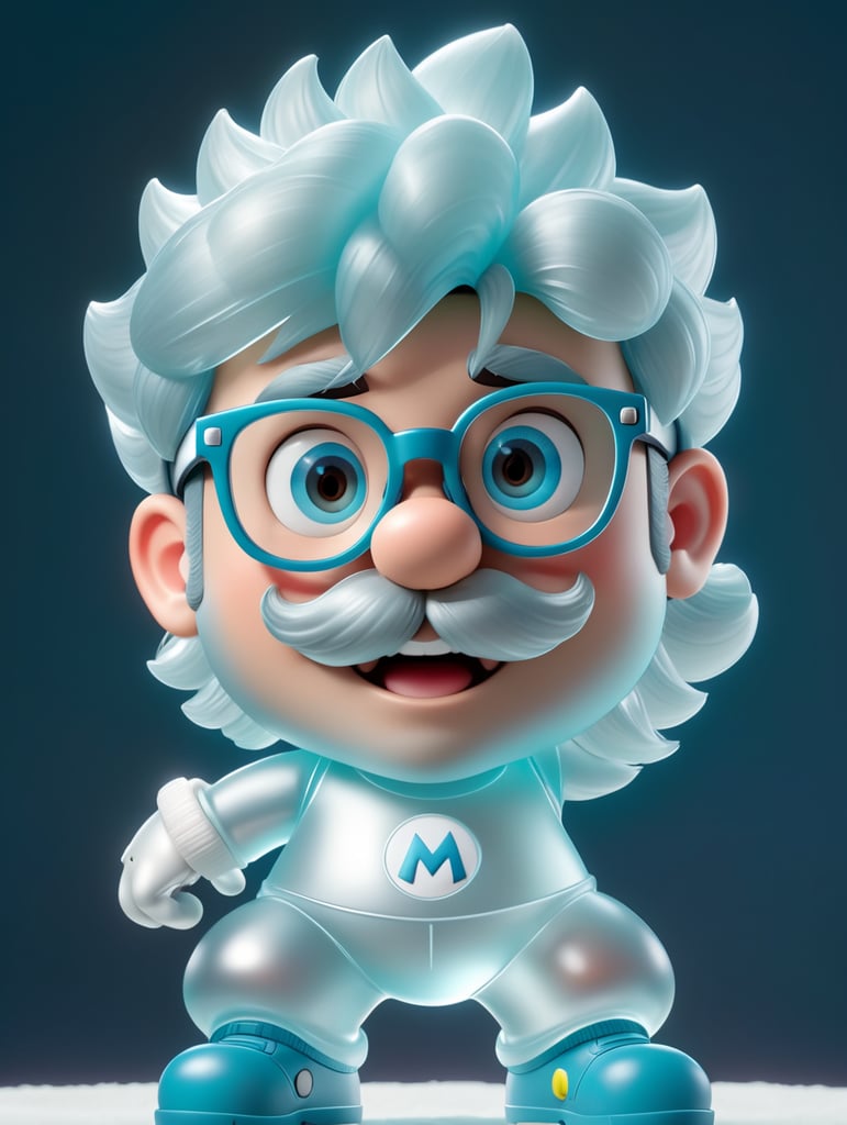 an image of mario bros in glasses, in the style of light silver and light aquamarine, infrared, toycore, yanjun cheng, translucent color, detailed perfection, ary scheffer