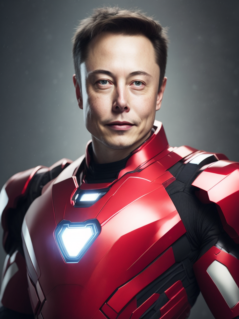 Portrait of Elon Musk in the Iron Man suit from the Marvel Universe, high definition, photography, cinematic, detailed character portrait, detailed and intricate environment,