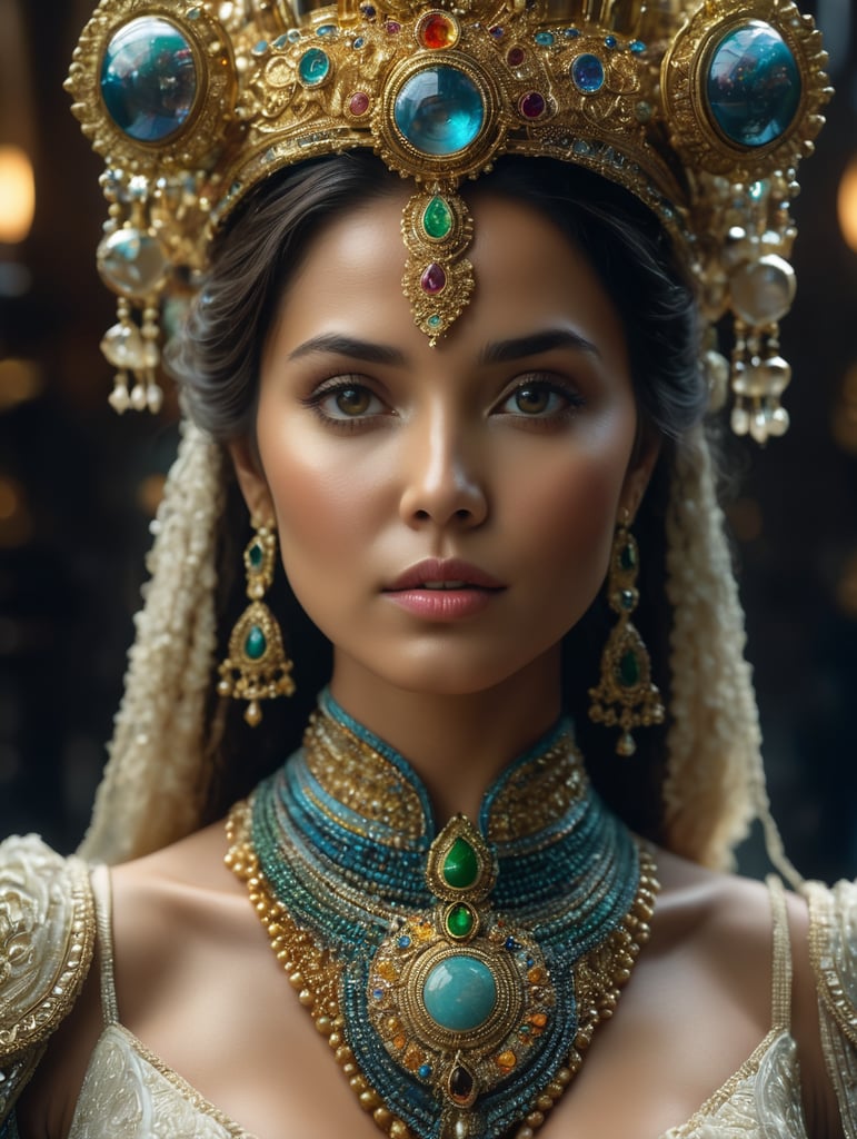 inspired ((Joyce Reopel, the chaos engine ) game style) ,The multi-colored cream cascades down from the woman's head, creating a mesmerizing spectacle as it flows down her face. masterpiece, best quality, (intricate details), (****), eldritch, glow, glowing eyes, volumetric lighting, unique pose, dynamic pose, dutch angle, 35mm, anamorphic, lightroom, cinematography, film grain, Steve McCurry, ((cinematic)), RAW, color graded portra 400 film, remarkable color, raytracing, subsurface scattering, hyperrealistic,