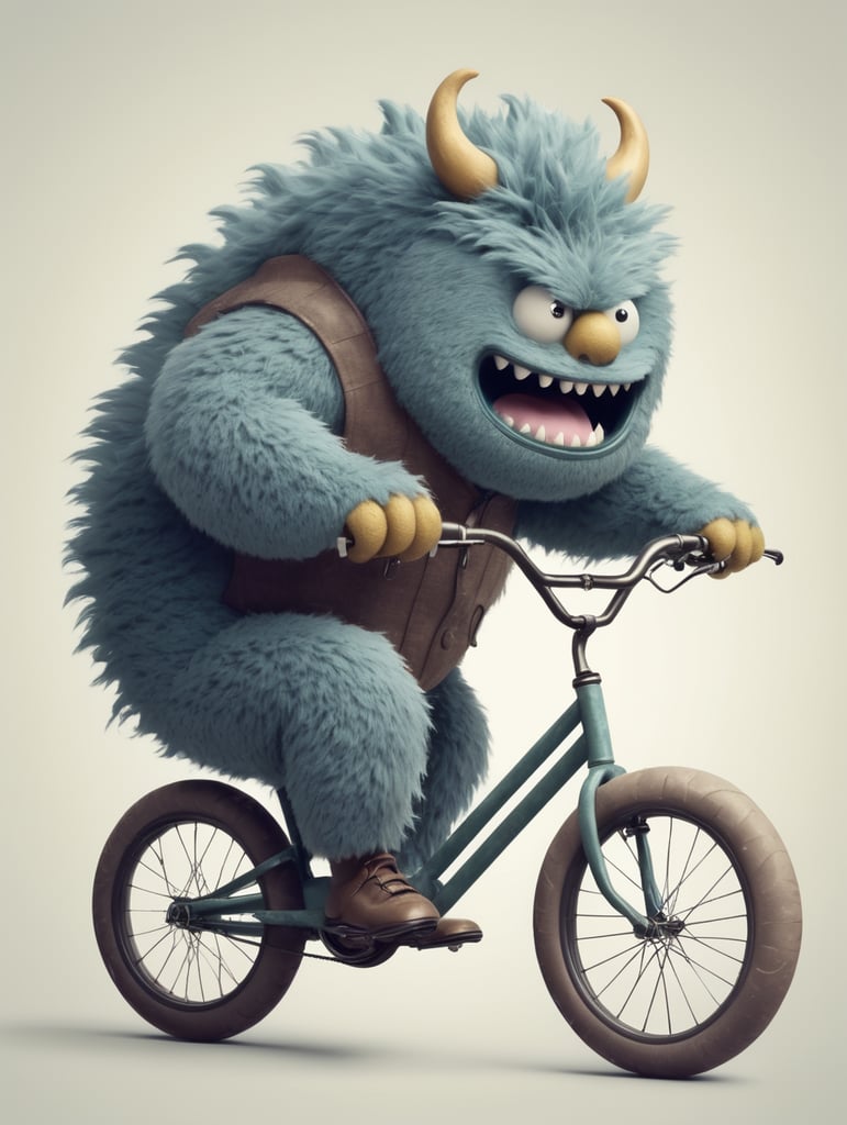 flufy Monster riding a bike