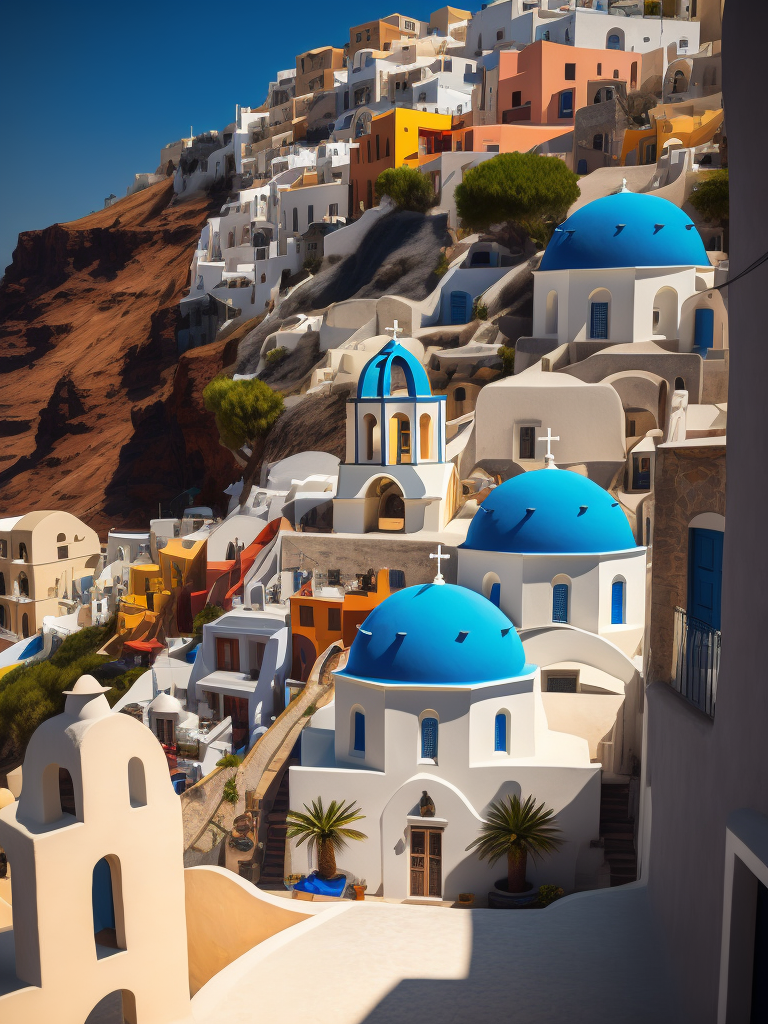 Greece Santorini, Vibrant colors, High detail,