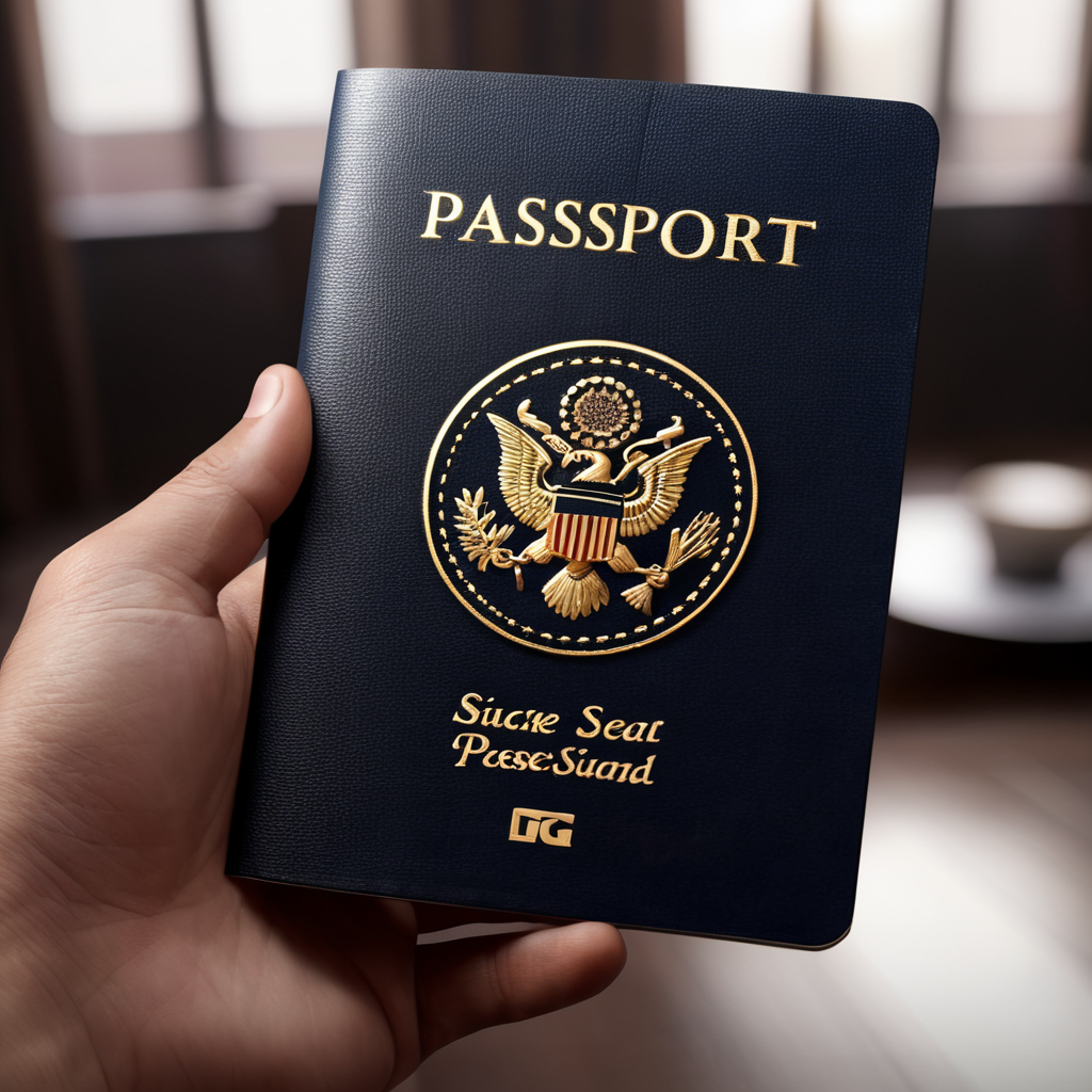 A top zoomed shot of a male hand catching an opened passport with nice interior apartment popping out from the opened passport , cinematic, hyper detailed , concept composition.