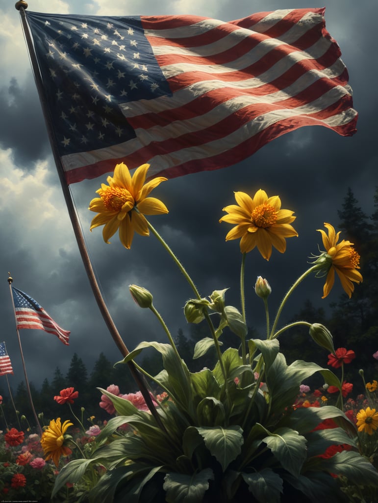Flowers dancing on a flag