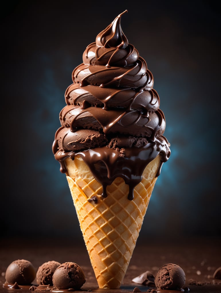 chocolate ice cream cone on chocolate background