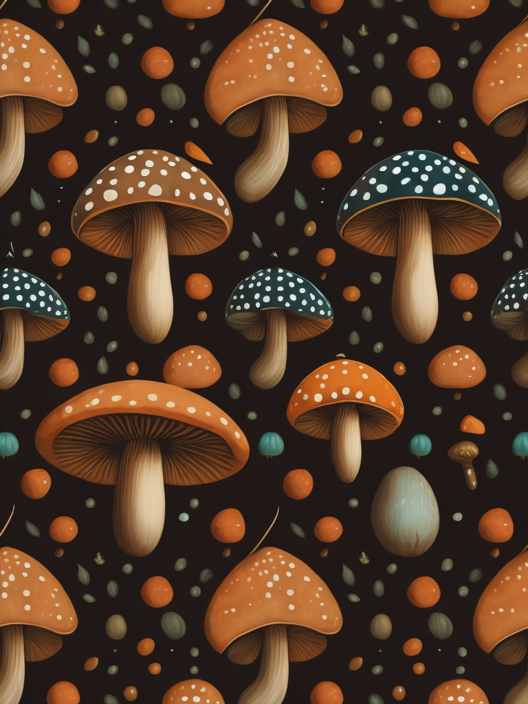 Traditional hand drawn cute funny mushroom with vibrant colors, sets seamless pattern, conceptual unique elegant shapes pattern