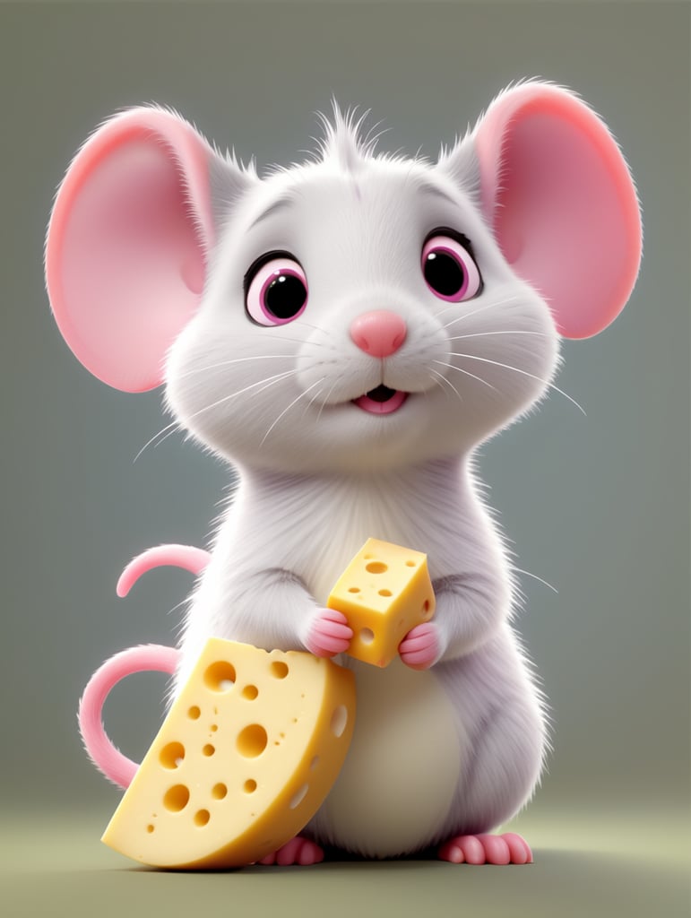 cute pink rat holding a cheese
