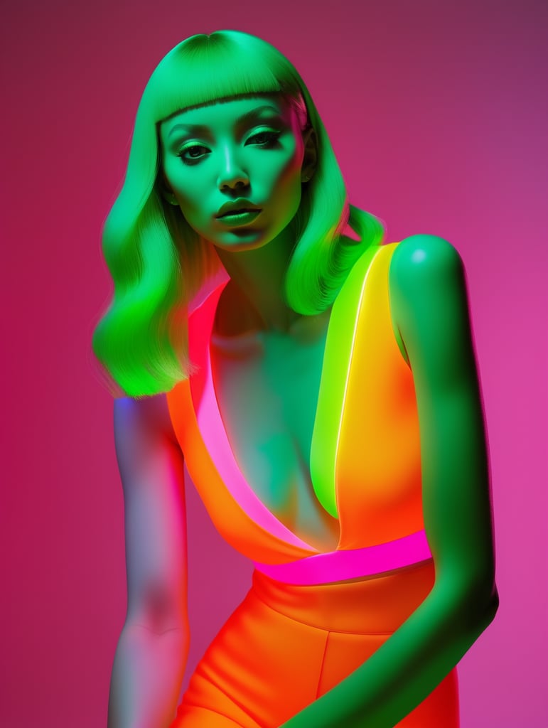 Kheper sacer style in neon colors, by laurie simmons, minimal figures