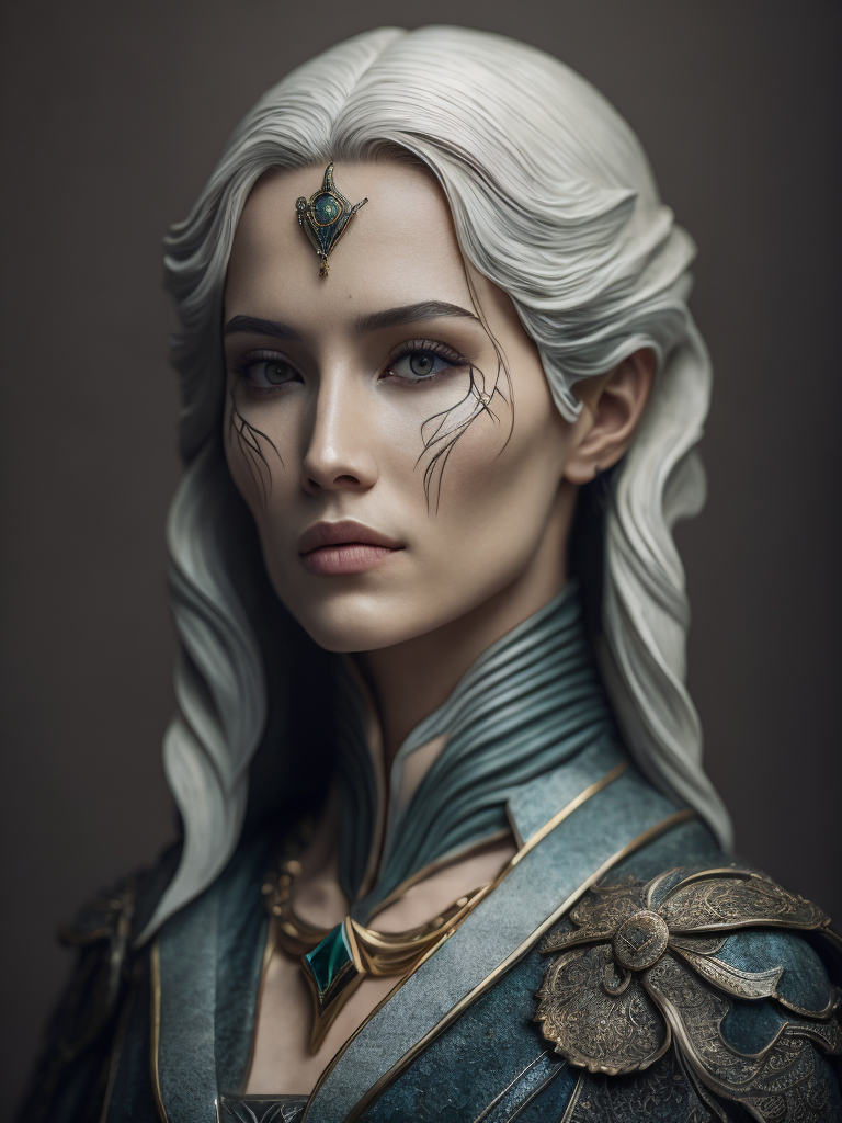 ultra detailed marble and jade sculpture of a female necromancer, skeleton face, volumetric fog, Hyperrealism, breathtaking, ultra realistic, ultra detailed, cyber background, cinematic lighting, highly detailed, breathtaking, photography, stunning environment, wide-angle