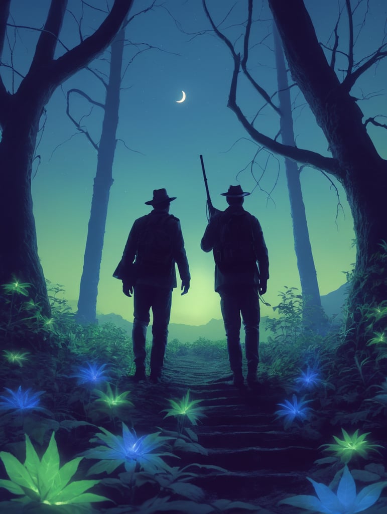 Using only the colors in the reference image, show a peaceful and relaxing glowing hemp farm