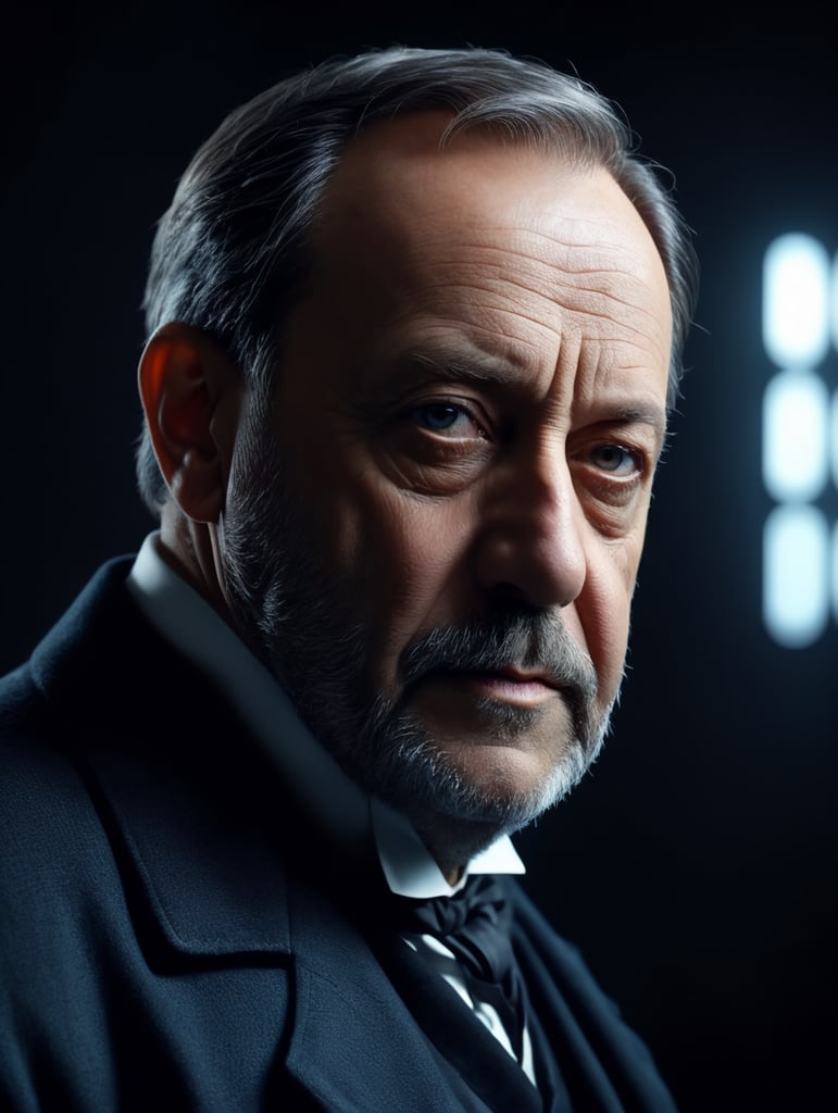 Half body Portrait of Louis Pasteur, bright and saturated colors, highly detailed, sharp focus, Bright expressive, Dramatic Lighting, Depth of field, Incredibly high detailed, white background