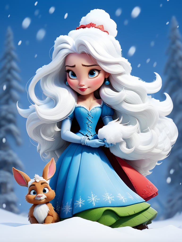 New year's card, Santa Claus and Snow Maiden, rabbit, deere, by Justin Gerard and Greg Rutkowski