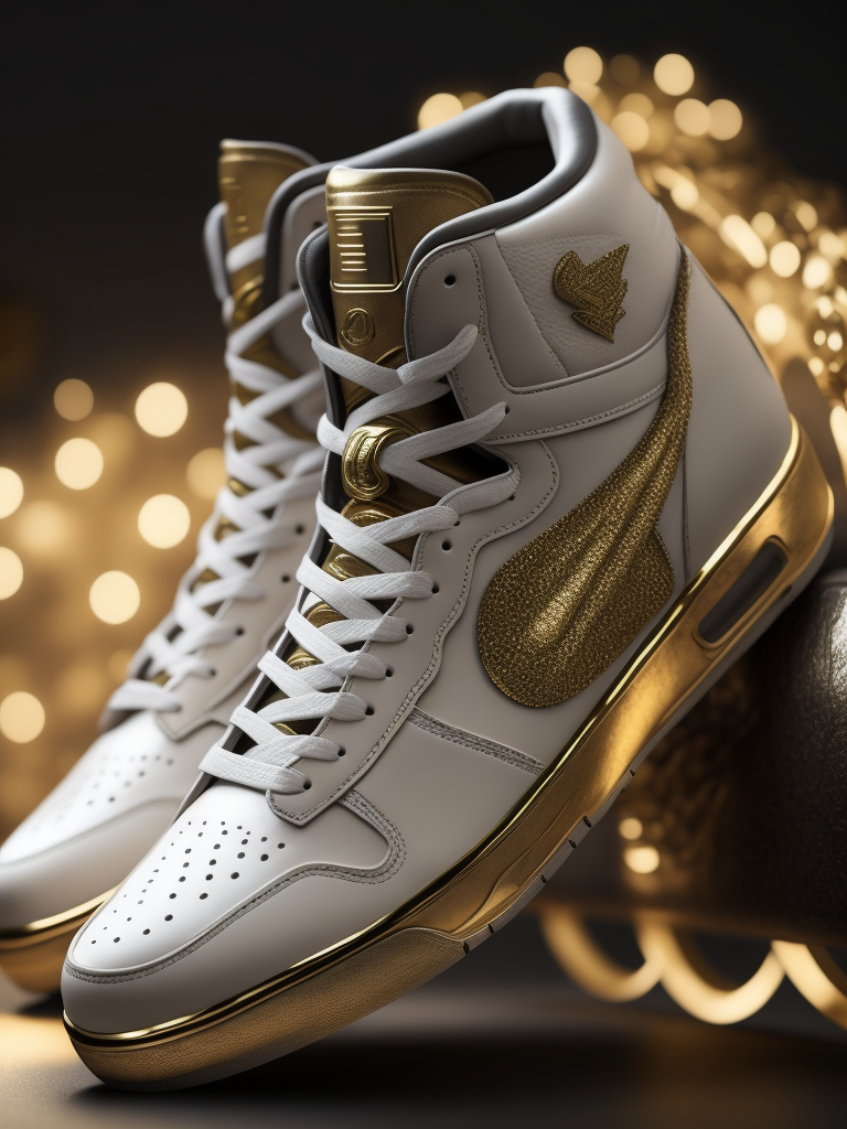 sneaker model with divine white and golden colors