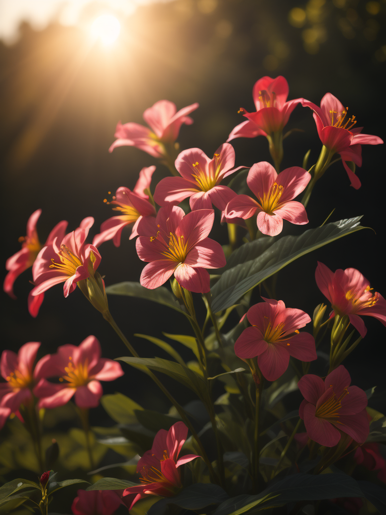 цветы альстромерия, светит солнце в саду