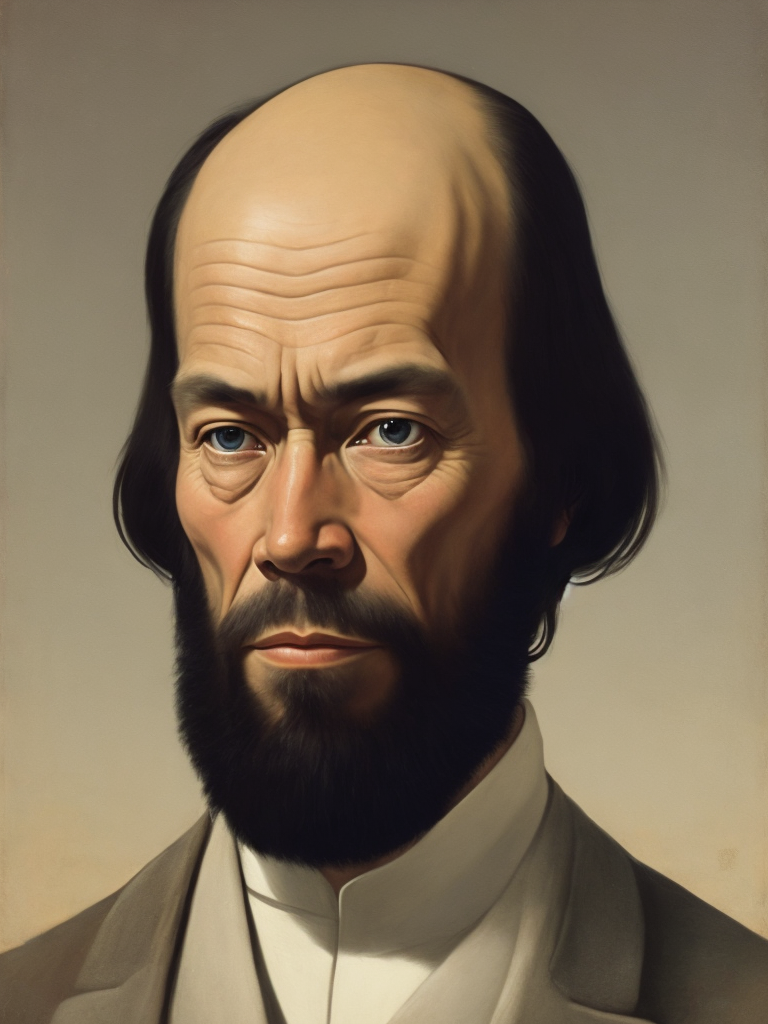Portrait of Fyodor Dostoevsky, painting, china, style of Liu Ye
