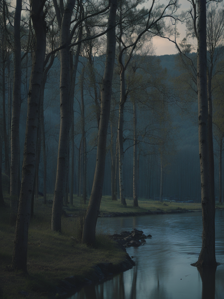 вечер в подмосковье. Много берез и озеро