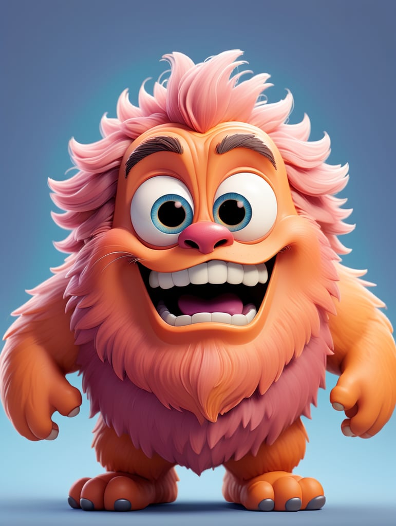 fuzzy dopey monster goofy eyes on a plain white background