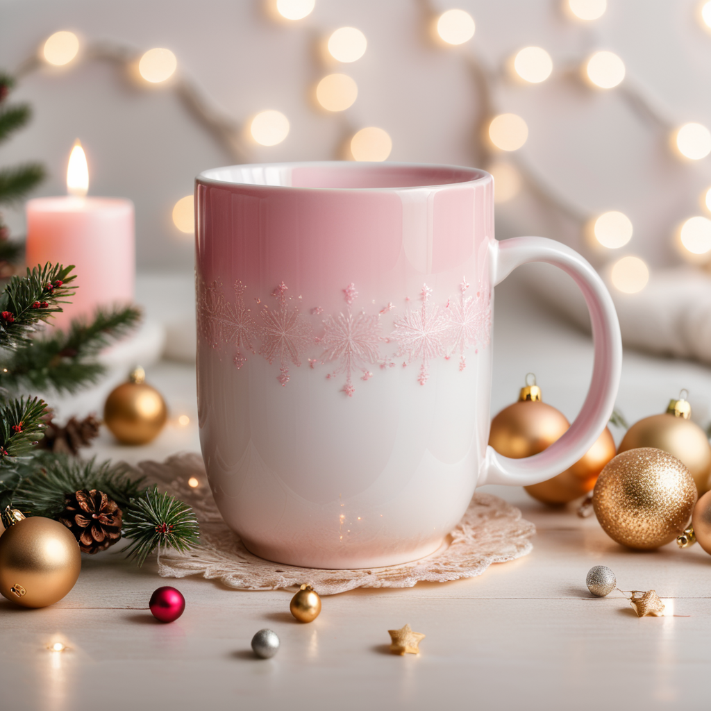 Christmas white mug pink
