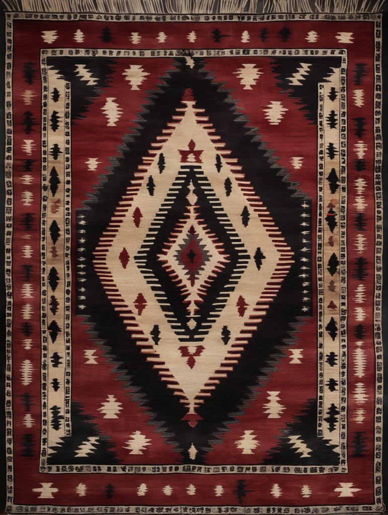 Texture, old western Native American rug, dark scene, dark atmosphere, epic shot, sharp on details