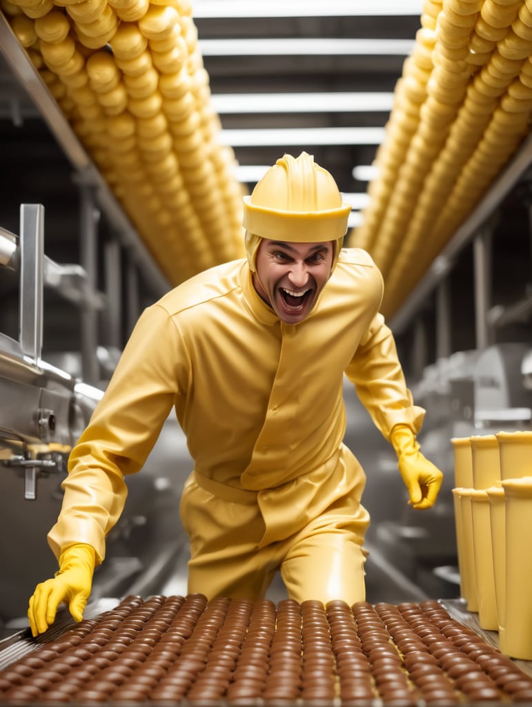 a person made of butter running a chocolate factory