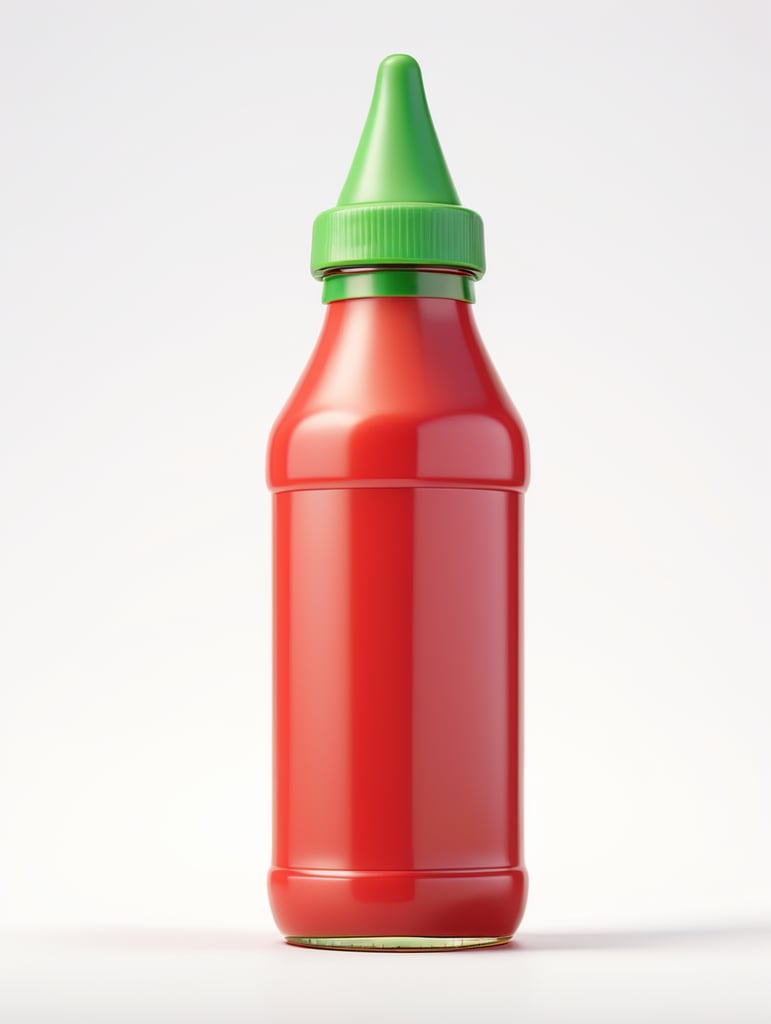 ketchup bottle, green cap, no label, isolated, white background