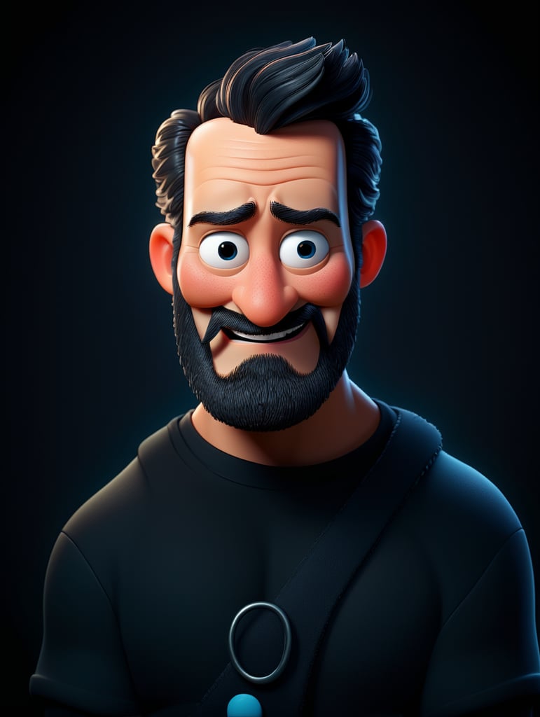 happy smile, black beard, cartoon 3d
