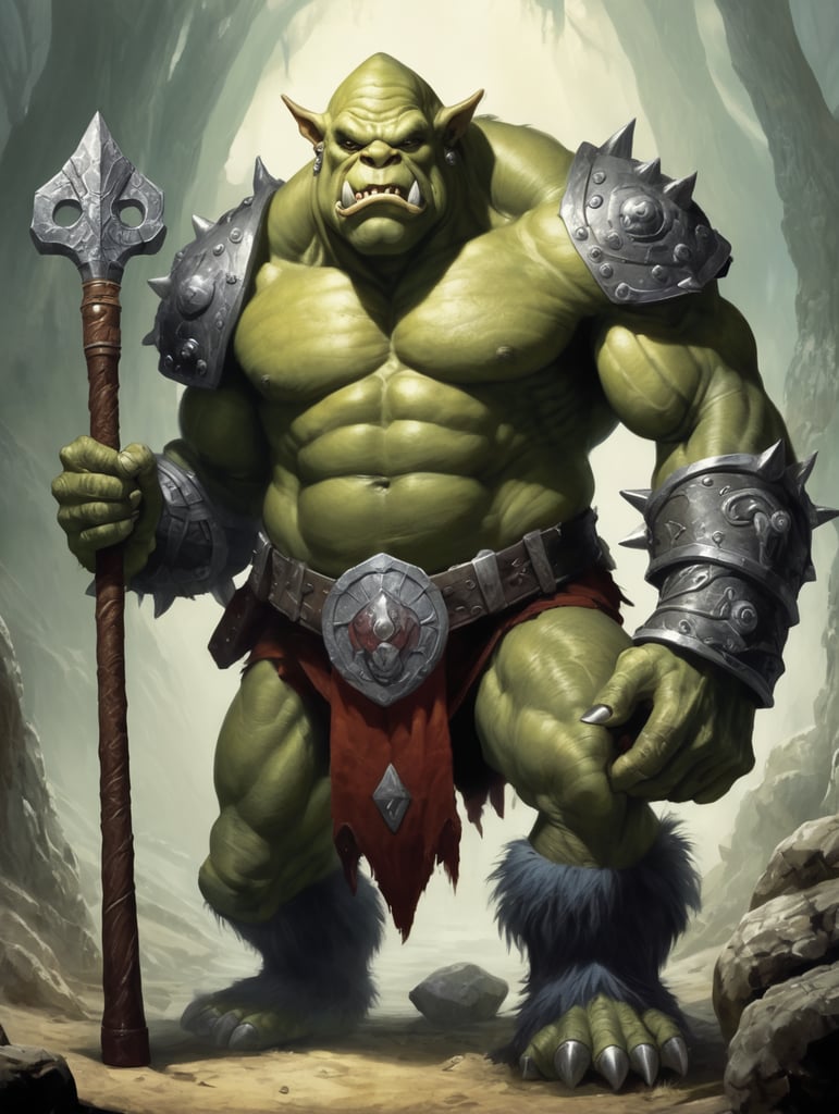 rpg, advanced dungeons and dragons,color, ogre monster holding a club, artwork