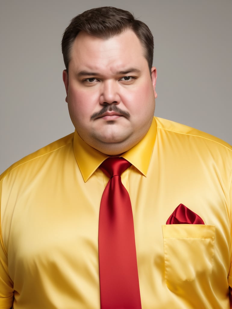 fat man wearing yellow shirt and red Necktie