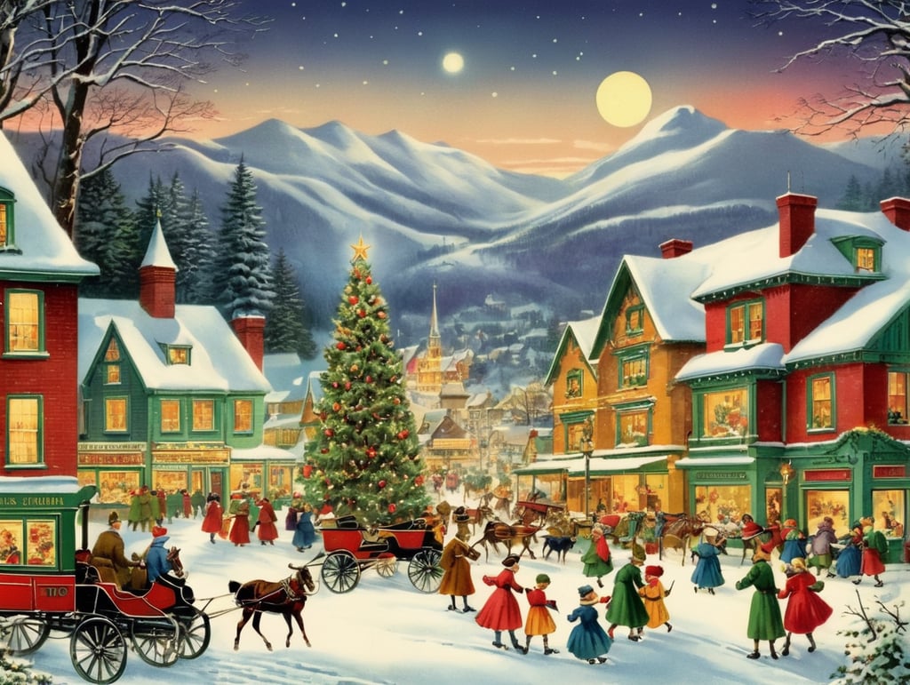 vintage Christmas postcard illustration, masterpiece