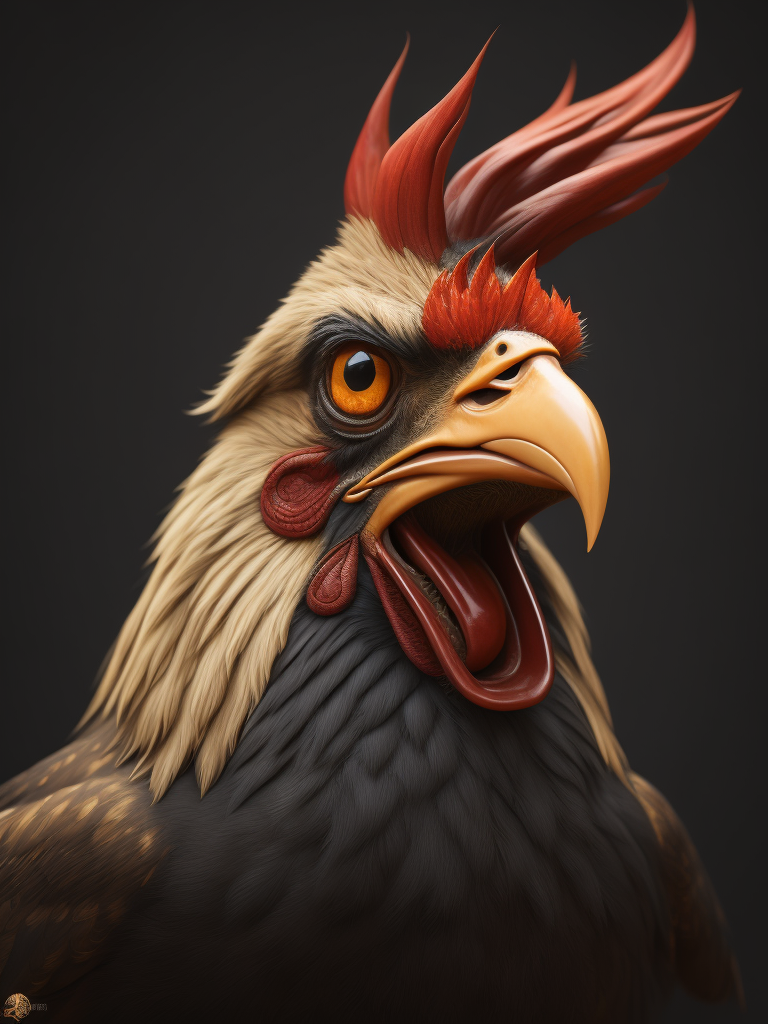 grumpy old rooster head with large eyes, contained in a circle