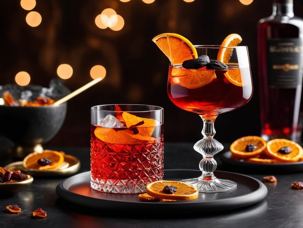 Negroni Cocktail with dried fruit slices