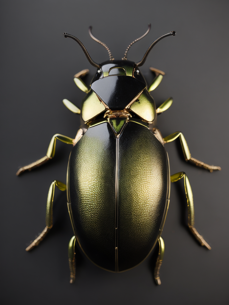 beautiful beetle, metallic, gold and lime green, black background, incredibly detailed, overhead view, vibrant, dramatic lighting