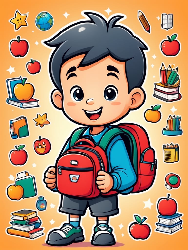 Vector cartoon children back to school concept, mascot logo, bright colors, vector Logo, vector image