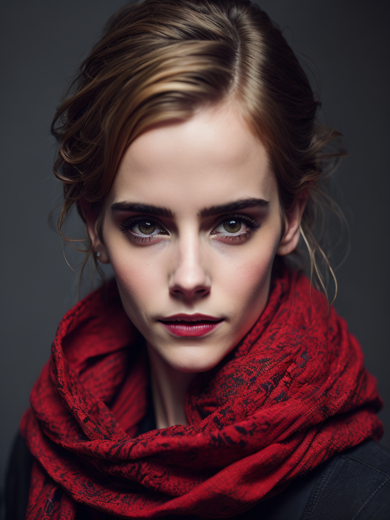 Emma watson wearing black blouse with red scarf