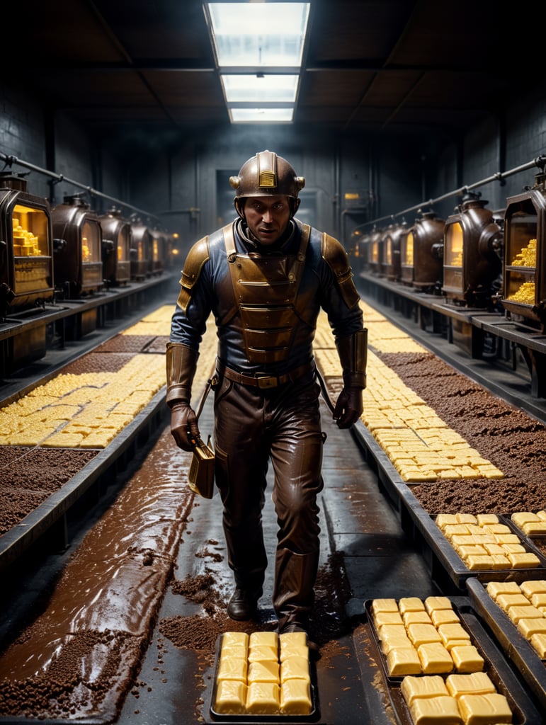 a person made of butter running a chocolate factory