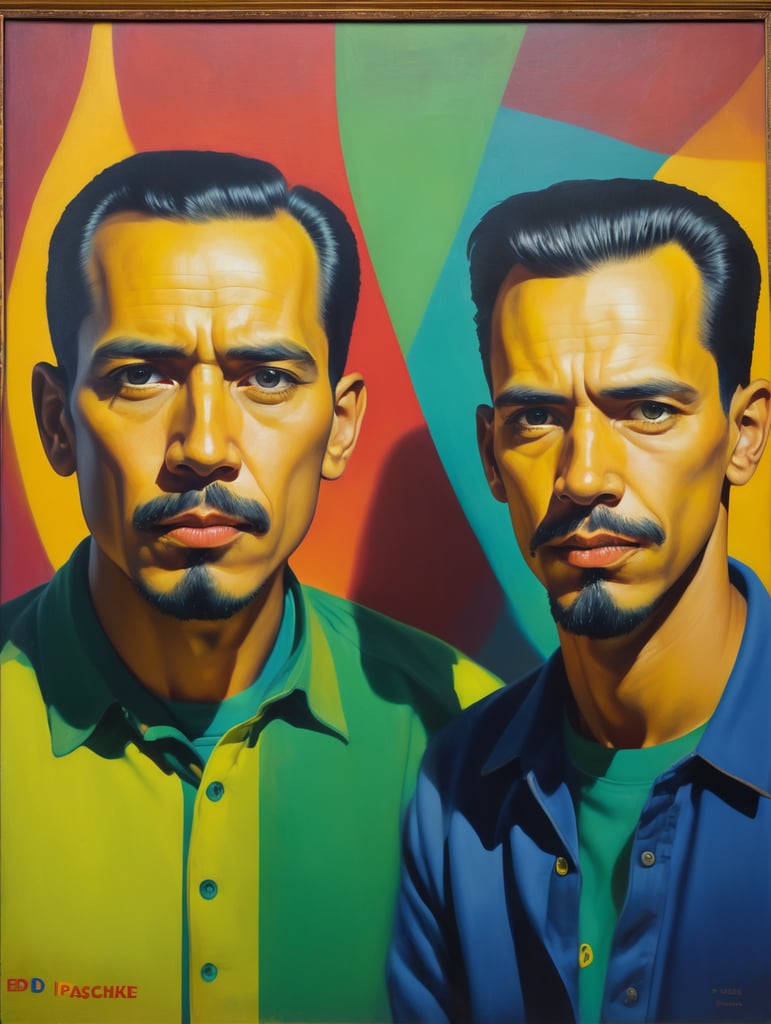 a man with brother, style of Ed Paschke, Painting, Oil, Portrait, Expressionism, Abstract, USA