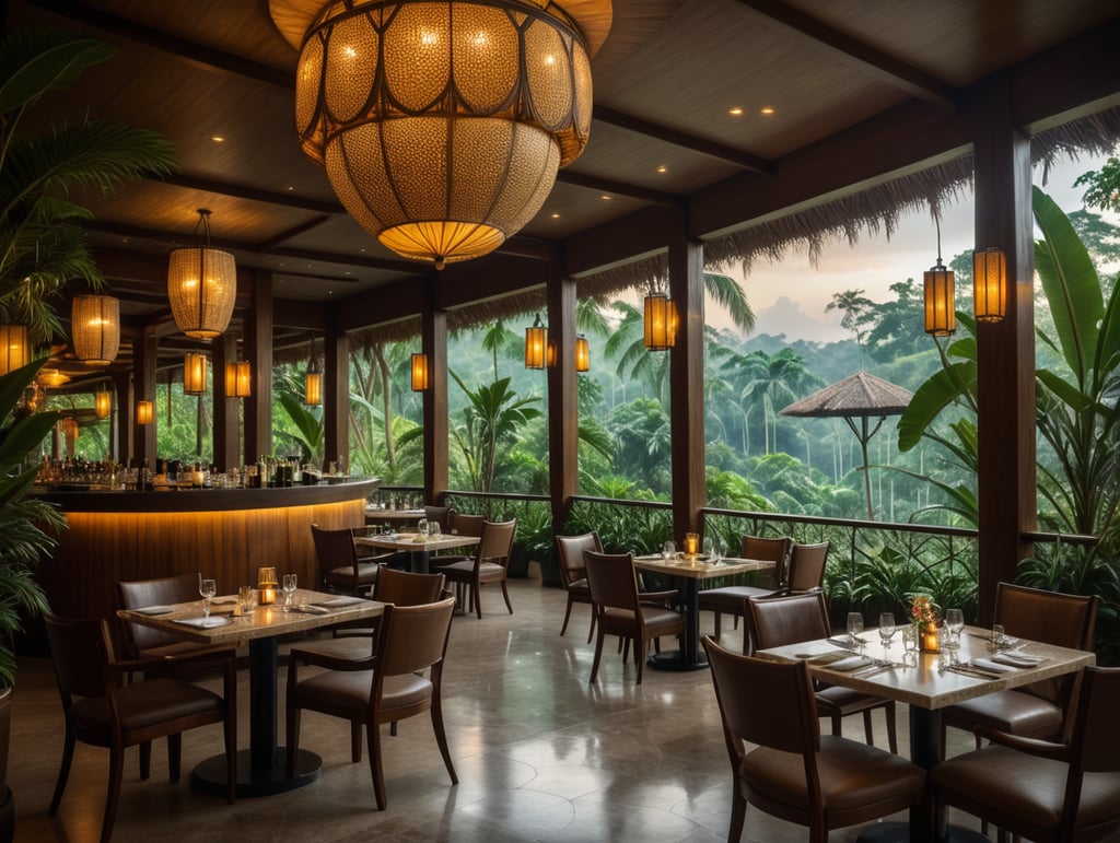 luxury hotel tropical style restaurant with views to the jungle