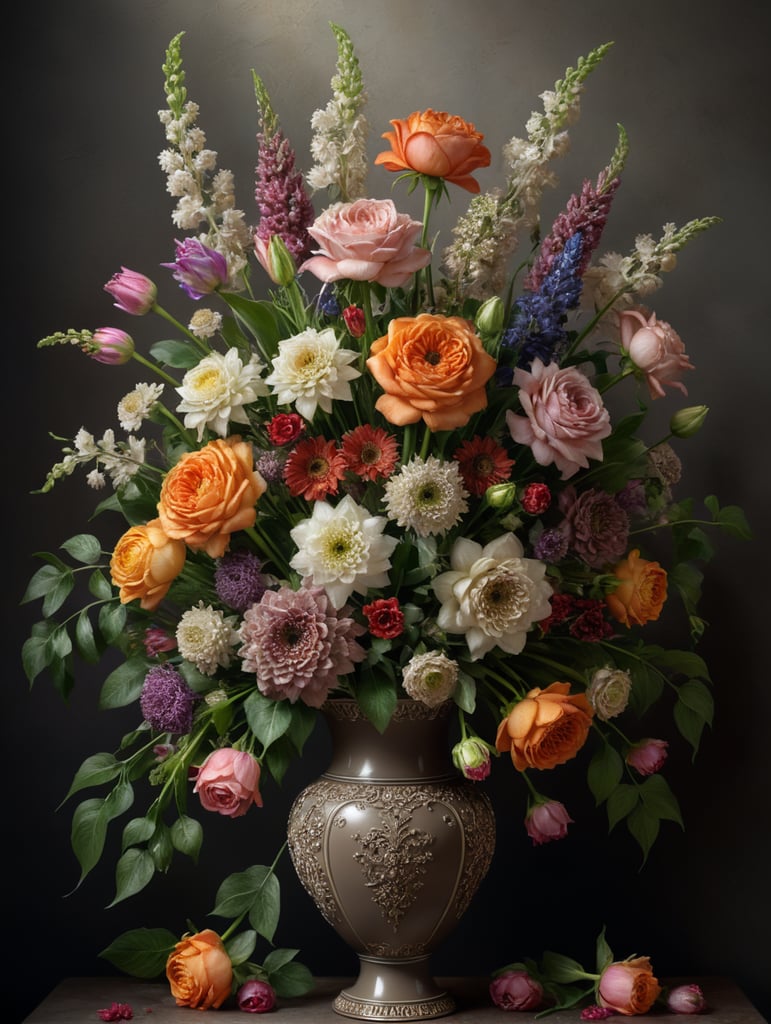 Beautiful Bouquet of flowers in a taupe coloured vase